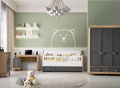 Luxurious children's furniture suite children's room children's bed gray wood set 4 pieces