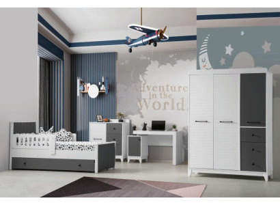 Modern Childrens room Set Consists of Bed Wardrobe Chest of drawers Table 4pcs.