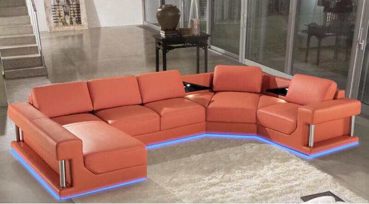 Leather sofa Living landscape Couch Corner sofa Corner Suite Design Modern Sofa with USB