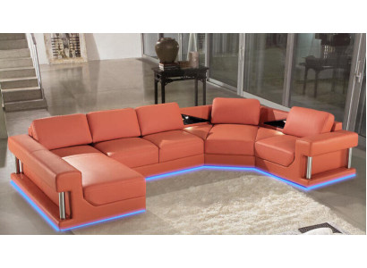 Leather sofa Living landscape Couch Corner sofa Corner Suite Design Modern Sofa with USB