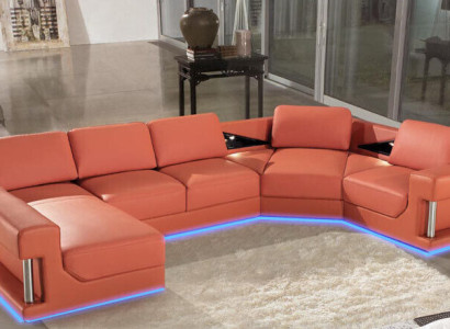 Leather sofa Living landscape Couch Corner sofa Corner Suite Design Modern Sofa with USB