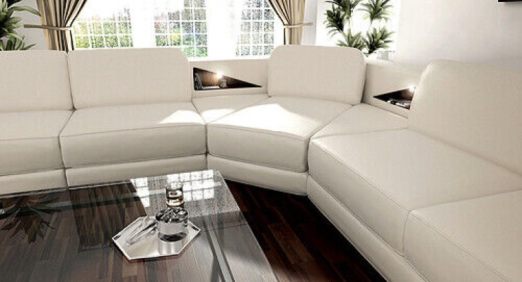 Leather sofa Living landscape Couch Corner sofa Corner Suite Design Modern Sofa with USB