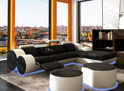 Leather sofa Couch Living landscape L-shape Design Modern Sofa 3085