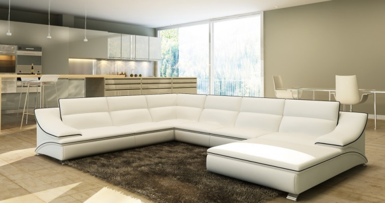 Corner sofa with USB,Ledersofa Living landscape Couch Seat Corner Suite U-shape Eltmann
