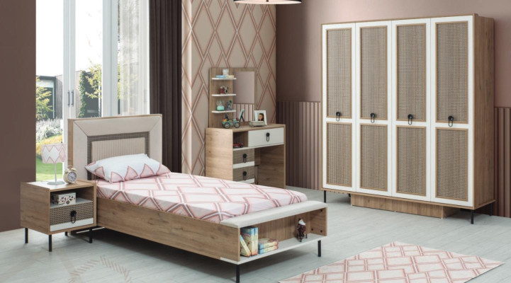 Suite Childrens room Bed Childrens bed Children's furniture Brown Wood Set 5pcs