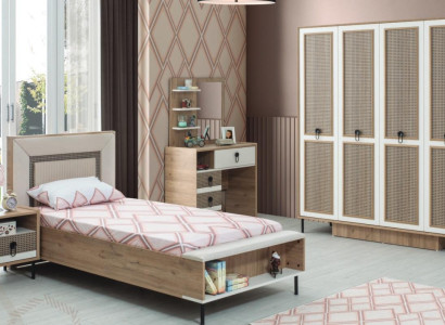 Suite Childrens room Bed Childrens bed Children's furniture Brown Wood Set 5pcs