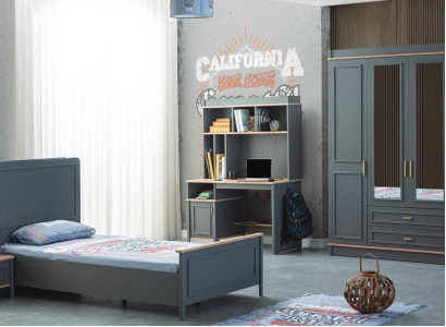Suite Childrens room Bed Childrens bed Children's furniture Gray Wood Set 4pcs