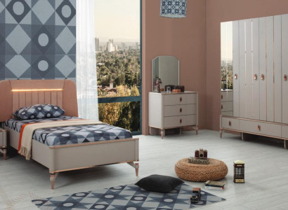 Complete e youth bed children's furniture children's bed beige wood set 5 pieces modern