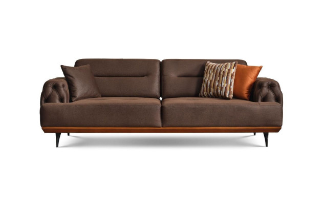 Upholstered Sofa Three Seater Sofa 3 Seat Couch Brown Fabric Sofa Fabric Modern