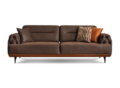 Upholstered Sofa Three Seater Sofa 3 Seat Couch Brown Fabric Sofa Fabric Modern