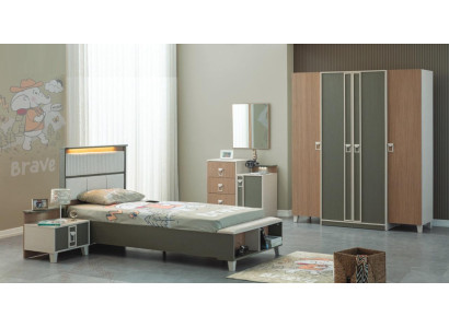 Modern Complete e Kinderfurniture Childrens bed Gray Wood Set 5-piece Bedside table