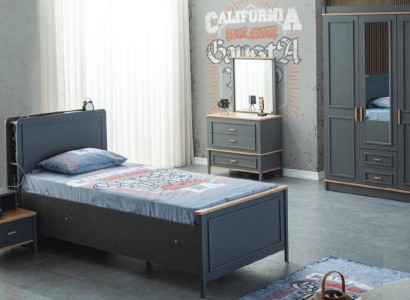 Childrens bed Childrens room Children's furniture Suite Bed Gray Wood Set 5pcs