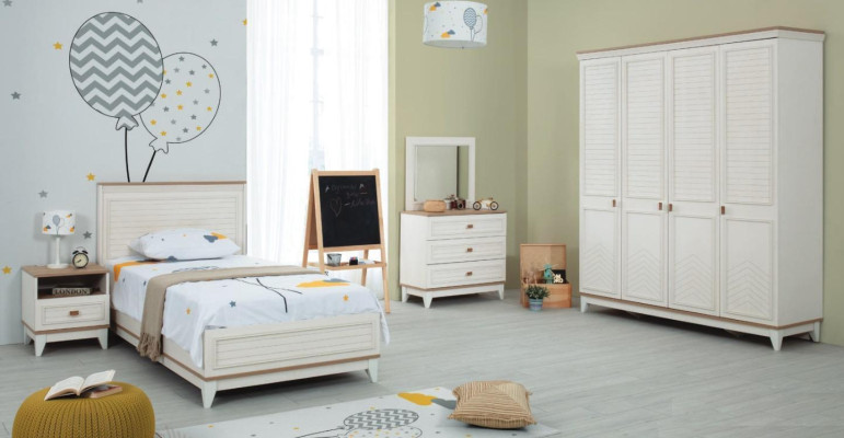 Suite Childrens room Bed Childrens bed Children's furniture White Wood Set 5pcs