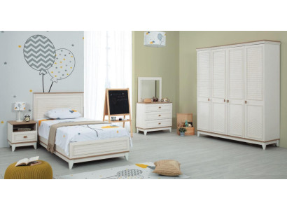 Complete e youth bed children's furniture children's bed white wood set 5 pieces chest of drawers
