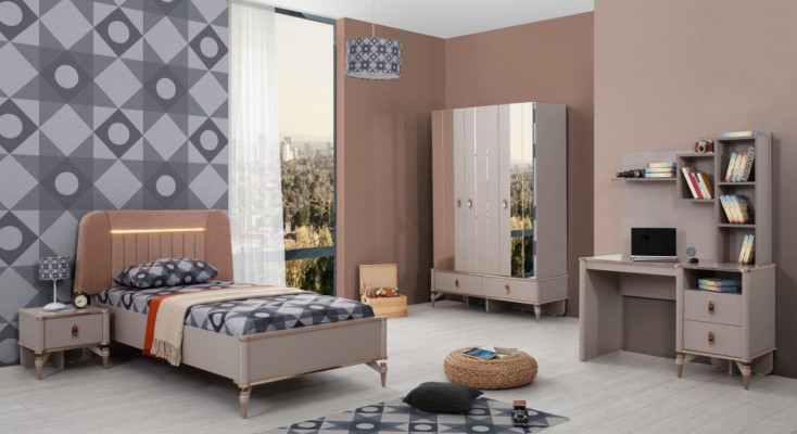 Children's furniture girls children's room bed children's bed beige wood set 4 pieces