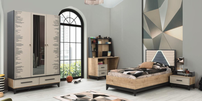 Children's furniture youth bed children's room bed children's bed brown wood set 4 pieces