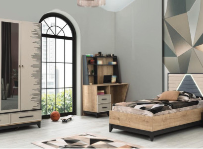 Children's furniture youth bed children's room bed children's bed brown wood set 4 pieces