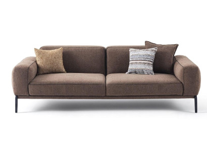 Modern Three Seater Sofa 3 Seater Couch Brown Fabric Sofa Fabric Modern Upholstered Sofa
