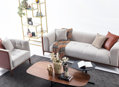 Modern Suite Three Seater Armchair Sofa Fabric Gray Upholstered Sofa Set 3+1 Seater