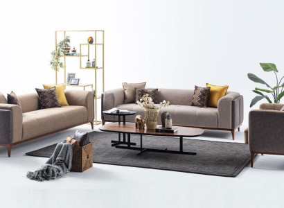 Suite Three Seater Four Seater Armchair Sofa Fabric Beige Fabric Sofa Set 4+3+1
