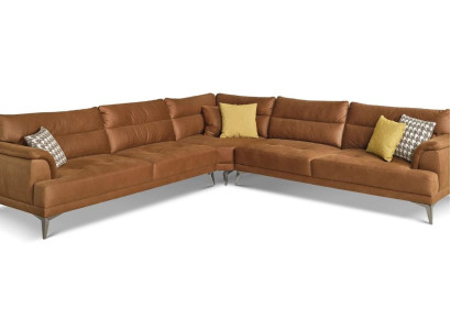 Upholstered sofa Corner sofa L-shape Large Living landscape Sofa Brown Modern