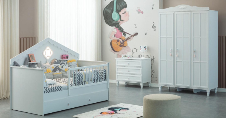 Children's bed suite children's playpen bed white wood set 3 pieces