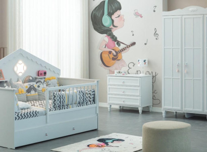 Children's bed suite children's playpen bed white wood set 3 pieces