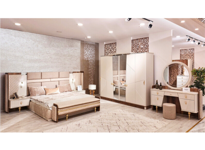 Set Bedroom Bed Luxury Wardrobe 2xNight Tables Design Dressing table