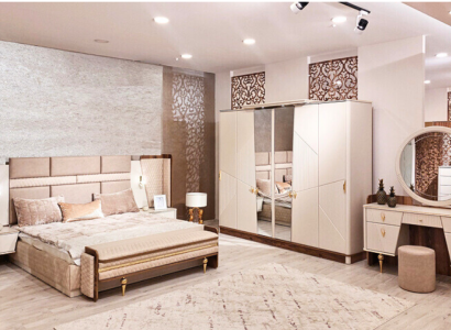 Set Bedroom Bed Luxury Wardrobe 2xNight Tables Design Dressing table