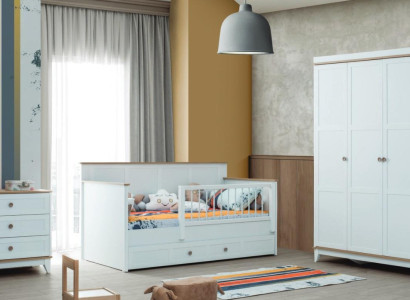 Children's playpen cot suite bed white wood set 3 pieces