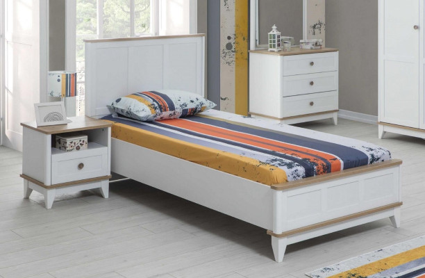 Suite Childrens room White Childrens bed Bedside table Bed Set 2pcs Wood