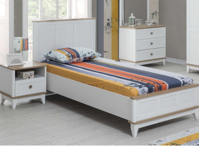 Suite Childrens room White Childrens bed Bedside table Bed Set 2pcs Wood