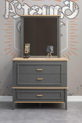 Suite Chest of drawers with Mirror Wood Bedroom Gray Set Console table