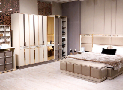 Bedroom Set 6pcs Luxury Bed 2xNightstands Modern Wardrobe Dressing table