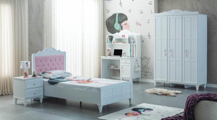 Complete e Kinderfurniture Childrens bed Bed Wood Set 4pcs Childrens room White