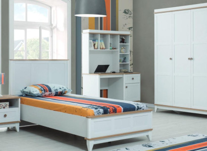Complete e youth bed children's furniture children's bed white wood set 4 pieces modern