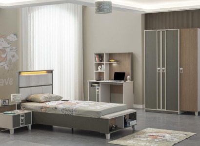 Suite Childrens room Bed Childrens bed Children's furniture Gray Wood Set 4pcs