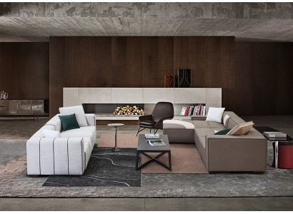 Living room Suite Design Corner sofa L-shape + Sofa 4 Seater Upholstery Couches Leather