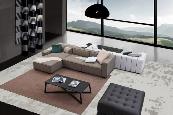 Living room Suite Design Corner sofa L-shape + Sofa 4 Seater Upholstery Couches Leather