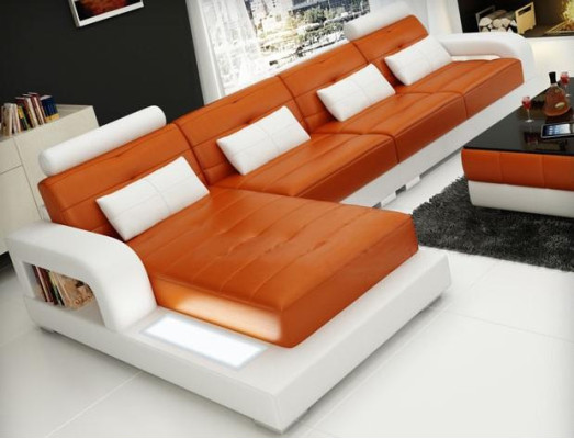 Corner sofa Leather + Coffee table Corner Sofa Couch Upholstery Suite Living landscape Corner