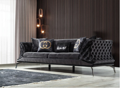 Sofa 3 Seat Upholstery Furniture Three Seater Couches Black Wood with Metal