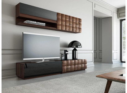 Living room Complete 4-piece TV lowboard Wall unit Wooden furniture Wall shelf Wall cabinet