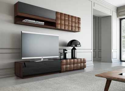 Living room Complete 4-piece TV lowboard Wall unit Wooden furniture Wall shelf Wall cabinet