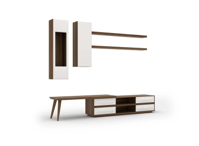 Wall unit set 5 pieces wooden furniture TV lowboard + coffee table modern 2x wall shelves
