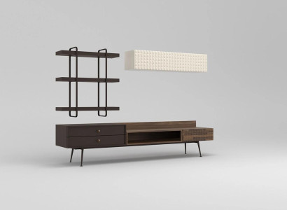 Braun Complete Living room furniture Wall cabinet Wall unit TV lowboard wall shelves