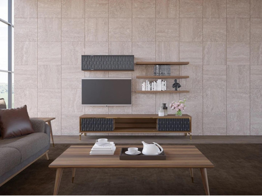 Complete Wall unit wall cabinet wooden furniture modern set 5 pieces 3x wall shelves new