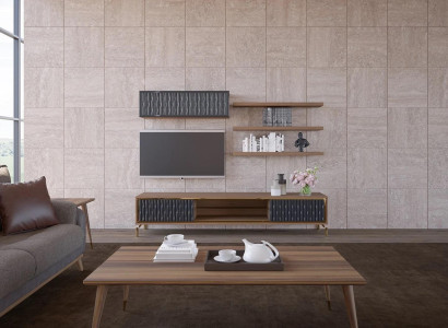 Complete Wall unit wall cabinet wooden furniture modern set 5 pieces 3x wall shelves new