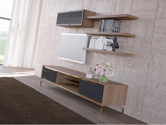 Complete Wall unit wall cabinet wooden furniture modern set 5 pieces 3x wall shelves new