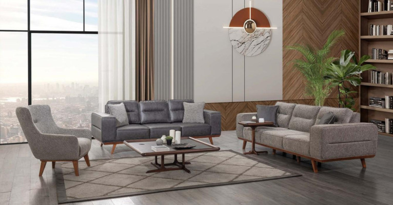 Gray Complete e Living room sofa set 2x three-seater armchair 3-piece set