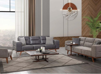 Gray Complete e Living room sofa set 2x three-seater armchair 3-piece set